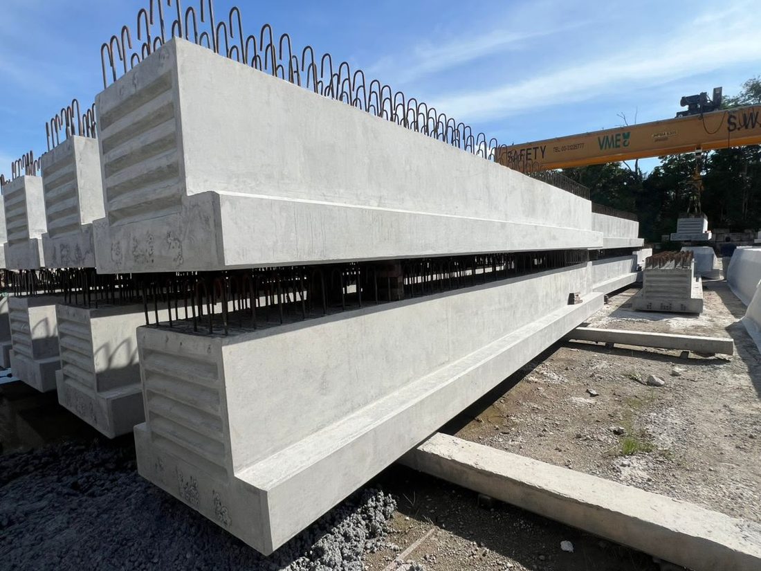 Precast beams stacked in the casting yard