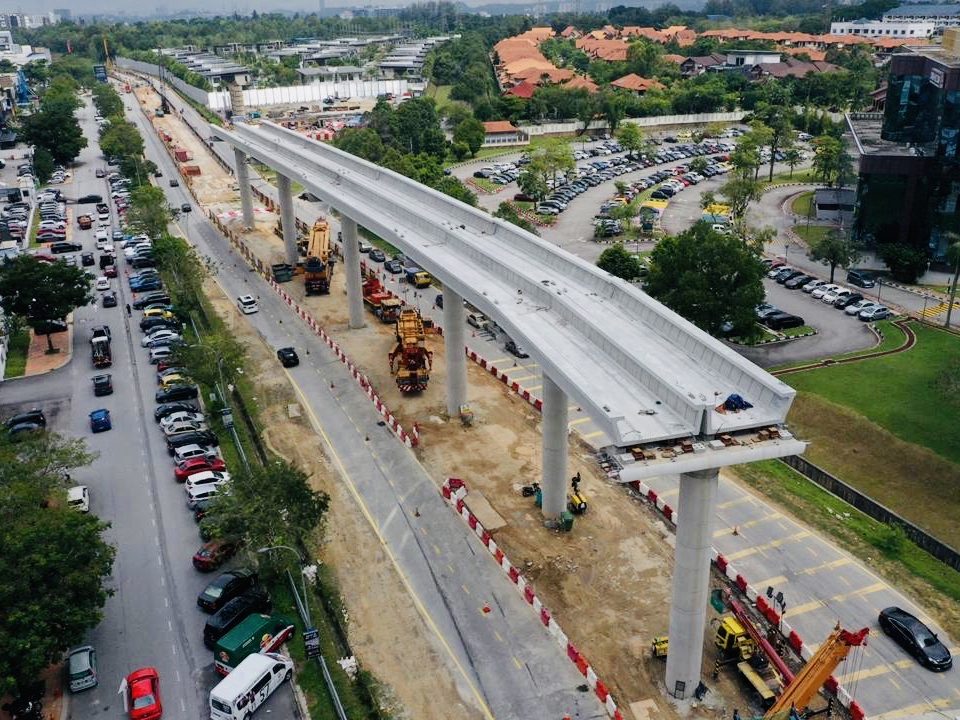 Precast U-trough girder viaduct under construction