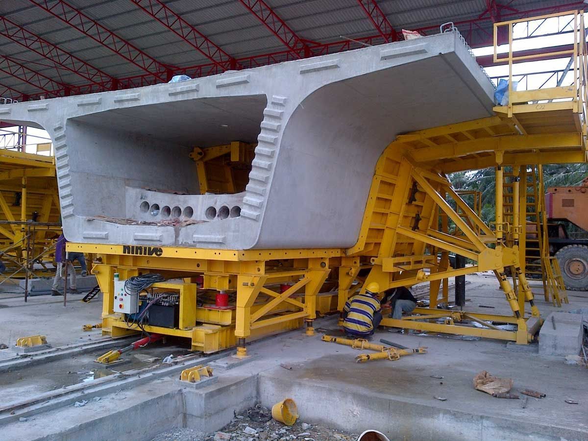 Segmental box girder segment in the casting machine